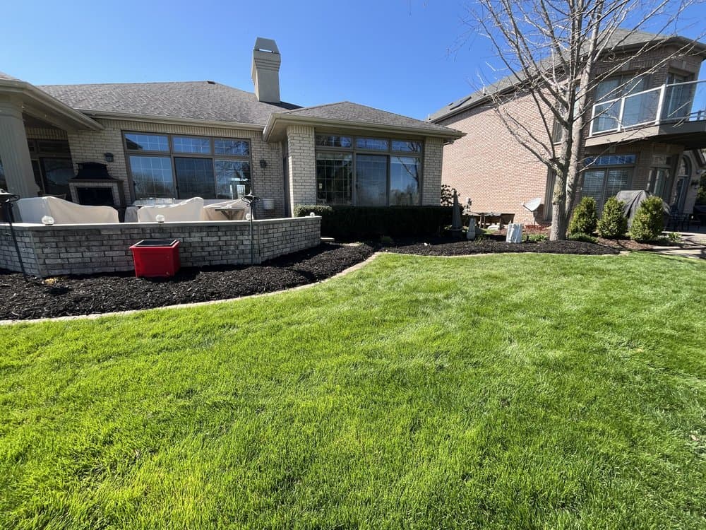 Meeks Mowing & More crew working on a lawn in Chesterton, Northwest Indiana